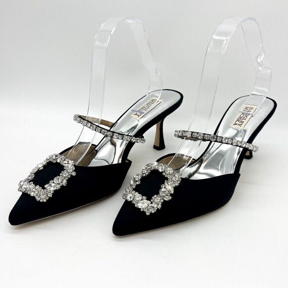 Badgley Mischka Shoes - Badgley Mischka Flutter Pump in Black Satin with Rhinestone Embellishments 8.5